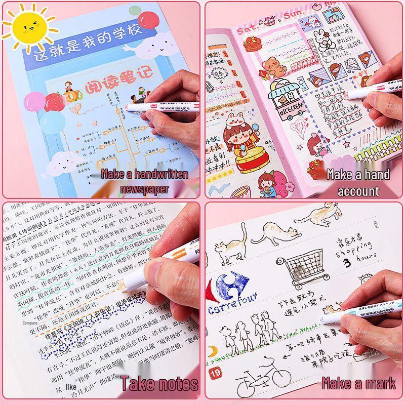 Floral Outline Dual Line Quick-Dry Highlighter Pen Set for Journaling and Student Use