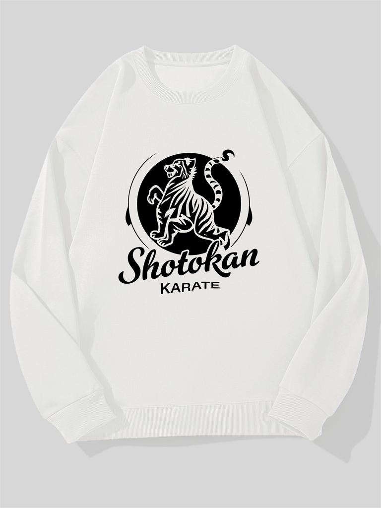 Men's Casual Round-Neck Sweatshirt with Letter Design, Loose Fit Round Neck Pullover Top for Dojo Practice & Casual Wear