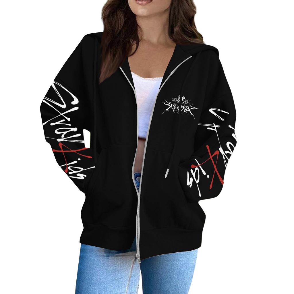 Women's Casual Fashion Printed Long Sleeve Zipper Hooded Sweatshirt
