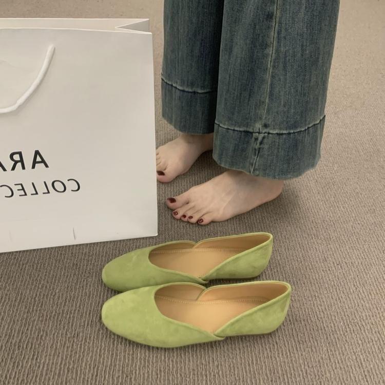 Versatile round head one pedal suede flat-soled ladyshoes gentle evening breeze not tired feet red ballet single shoes women