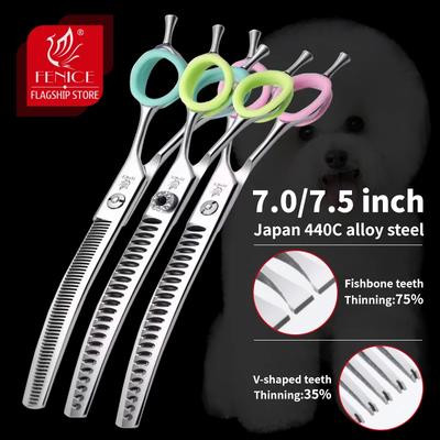Fenice 7.0/7.5 Zoll Professionelle Hundefriseurschere Gebogene Effilierschere zum Schneiden von Hundegesicht und Körper JP 440C Hohe Qualität