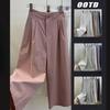 Summer KoreanStyle Pink HighWaist Relaxed Women's Pants  Draped StraightLeg WideLeg 9/10 Length Loose Trousers