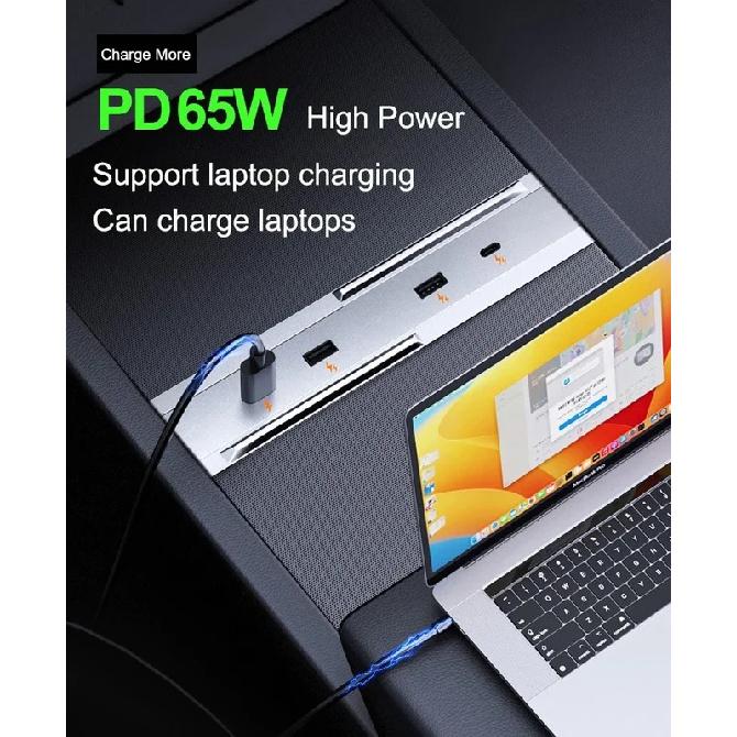 For Tesla Model Y Juniper Cigarette Lighter 65W Center HUB Docking Station Model 3 Highland USB Charging Port Support Laptop