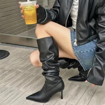 Bottes longues à talons hauts et bout pointu pour femmes, chaussures de danse élégantes et tendance pour soirées de bal, bottines longues et modernes pour femmes
