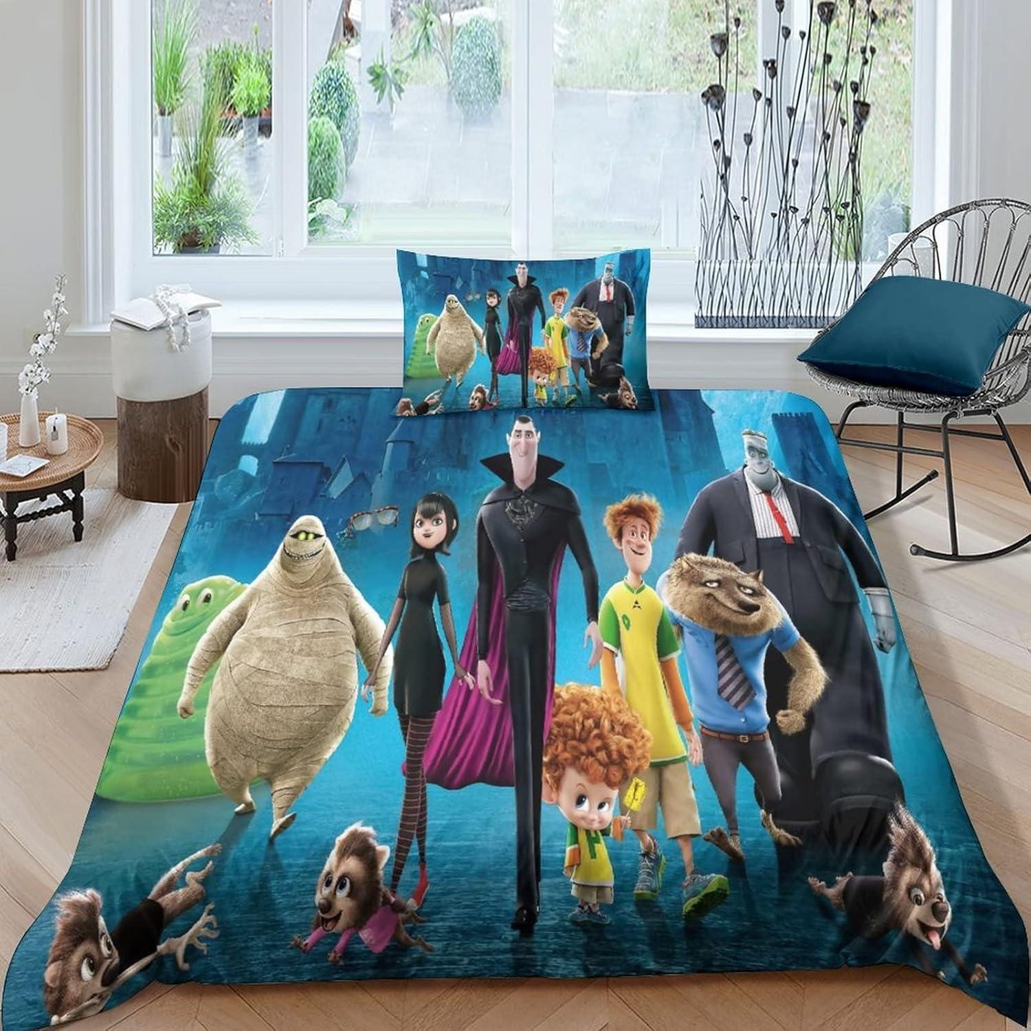 Grosstor Unisex Infant Hotel Transylvania Duvet Cover Pillowcase Bedding Set Adult Boy Girl Bedroom Decoration Children Gift Single Double Size 135Cm
