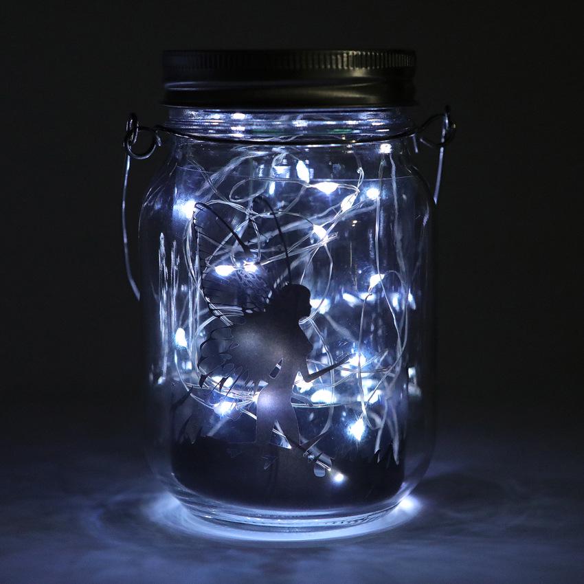 Frosted Fairy Jar Solar String Lights - Mason Lid Patio Decor