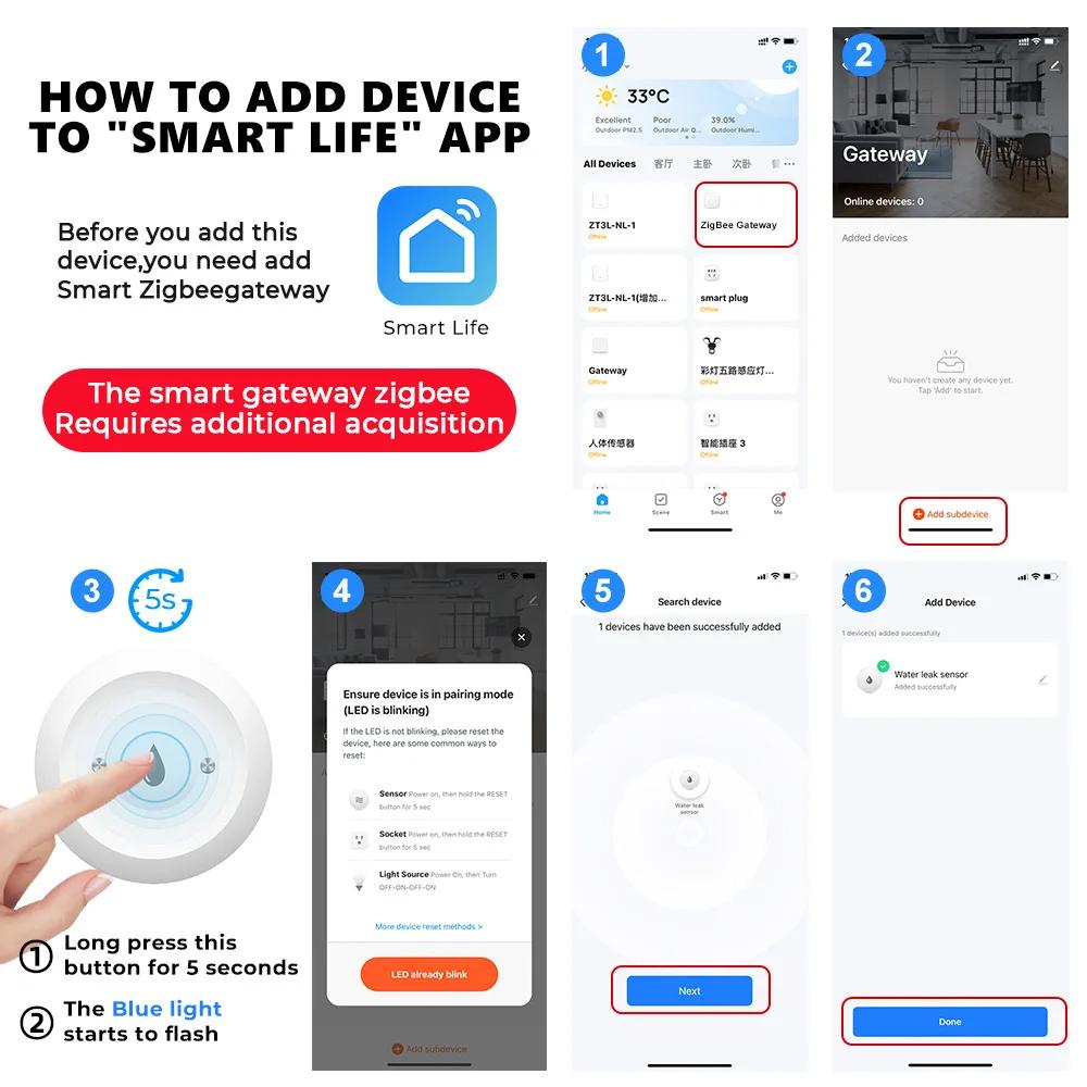 Tuya Zigbee Water Sensor Flood Leak Detector Overflow Alarm for Kitchen Bathroom App Remote Monitoring work with Alexa Google