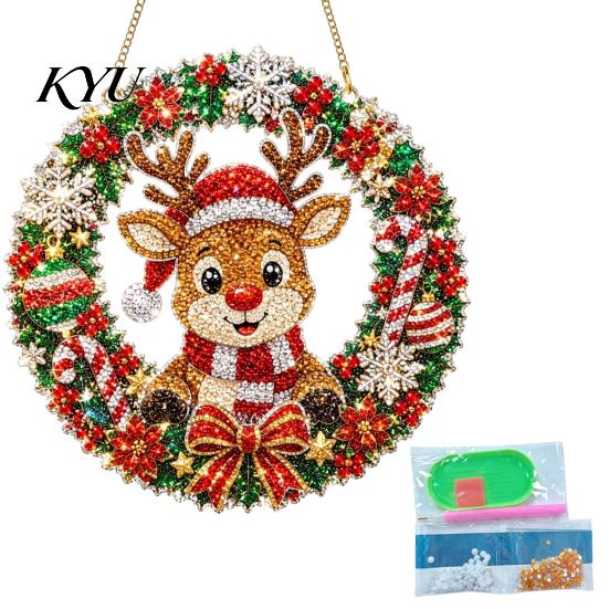 Hantverkspaket med jultema Jul Faux Diamantkonst Prydnad, DIY Jultomte Solfångare Kit, Strass Akryl Hängande Prydnader Julkrans