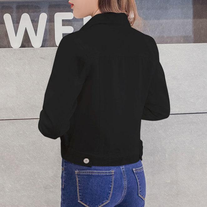 Dámské jarní a podzimní klopa jednobarevné ležérní denim knoflíčky sako velká velikost ležérní streetwear krátká bunda cardigan
