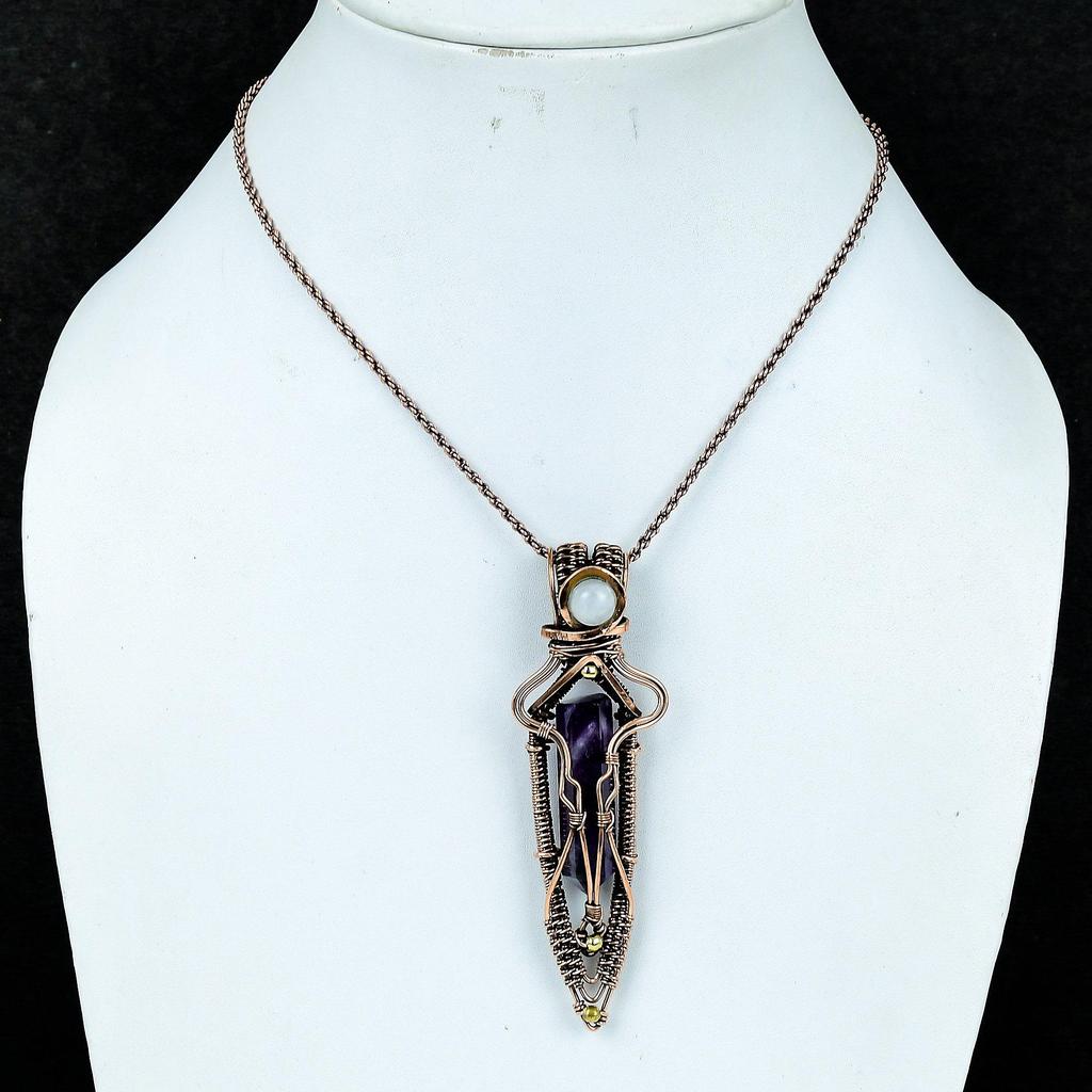 Přívěsek Sage Ametyst, Šperk s drahokamem omotaný měděným drátem 999, Ručně vyráběný šperk Přívěsek s rodným kamenem, Dárek pro něj