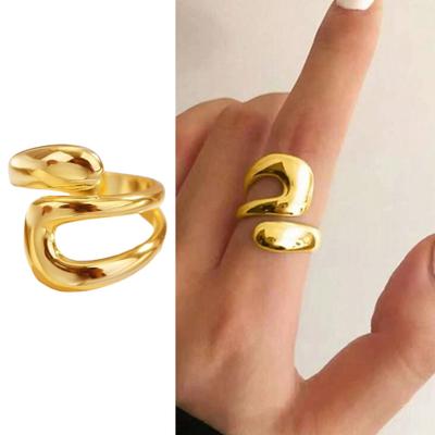 Pierścionek damski otwarty, regulowany, nieregularny, drążony, galwanizowany, stalowy, jednolity kolor, polerowany metal, prezent urodzinowy