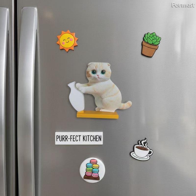 Kattvårdsförvaring Akryl Kylskåpsmagnet Söt Katt som Putta Flaska Prydnad Platt Design Hårminne Display Vas Dekor Gåva Konst