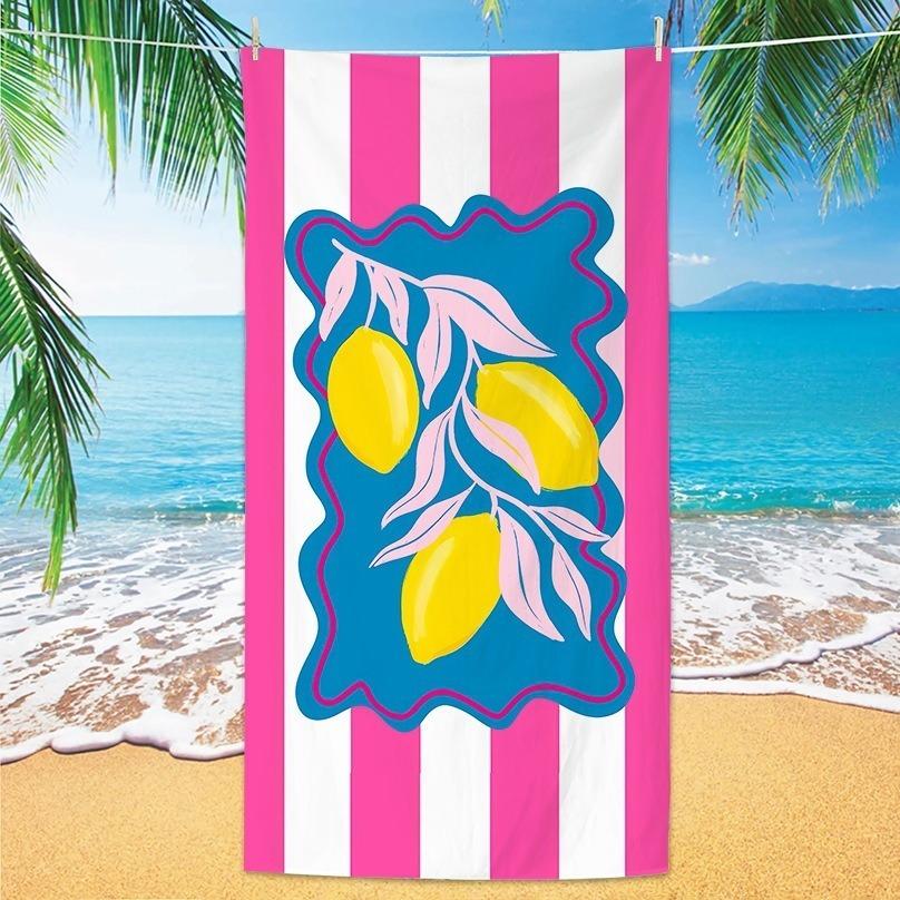 Lustiges Zitat Zitrone Mikrofaser Strandtuch XL Blau gestreift Sommer-Fruchtmuster Schnell trocknend Großes Badehandtuch Decke