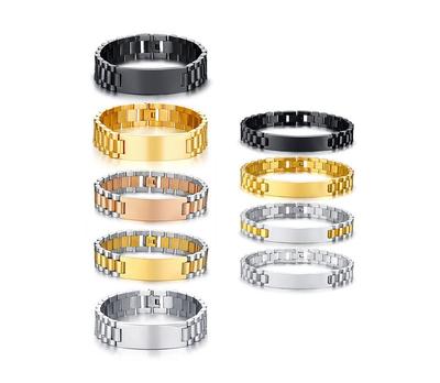 Titanium Steel Men's Curved Bracelet with Engraved Words, Stainless Steel Strap, BR-409