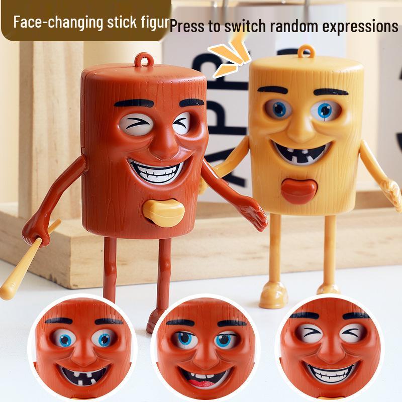 Face-Changing Wooden Stick Figure Doll - Children s Pendant Toy Plastic