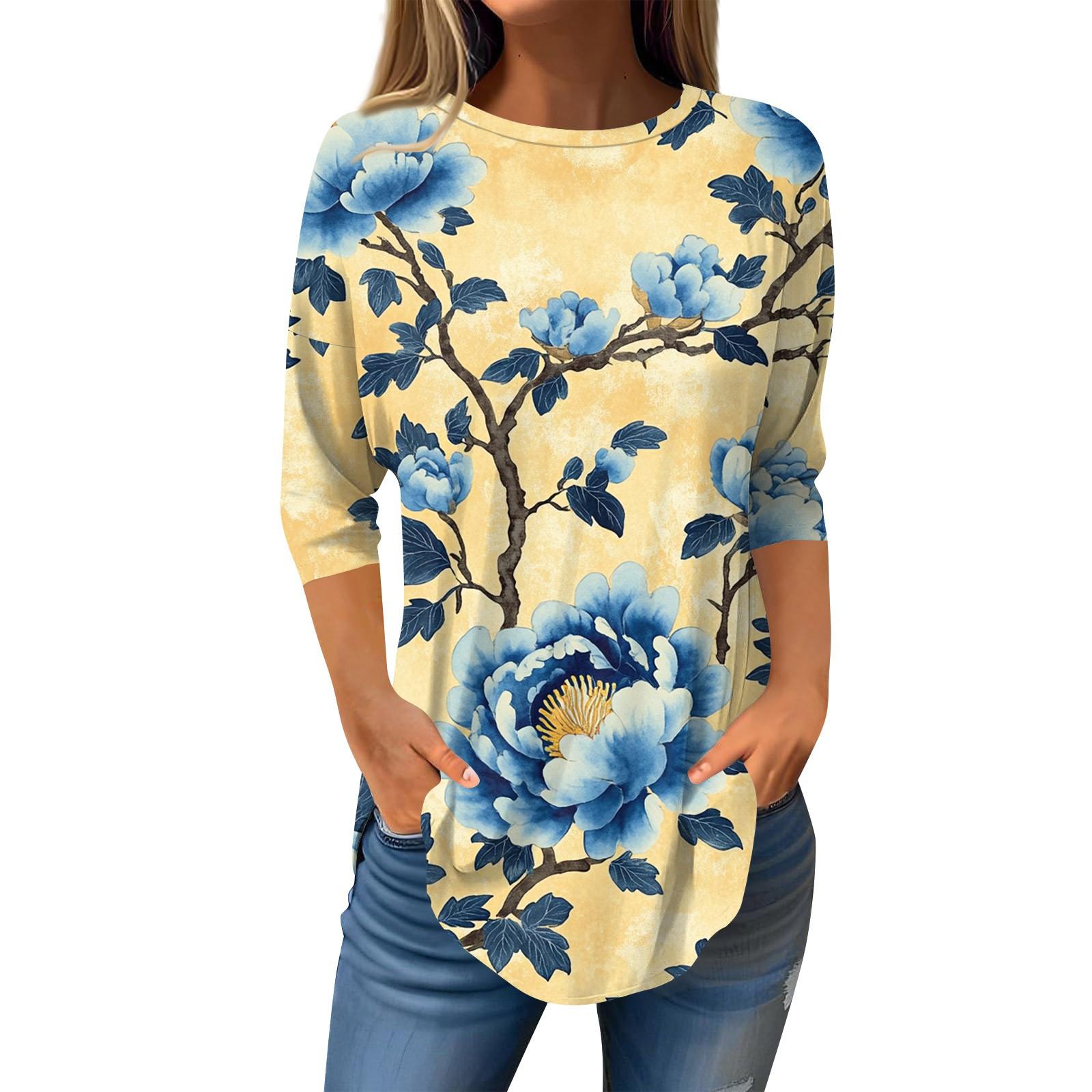 

Рубашки с рукавом 3/4 для женщин, милые топы, футболки с рисунком, блузки, повседневные базовые топы больших размеров, пуловеры L чёрный