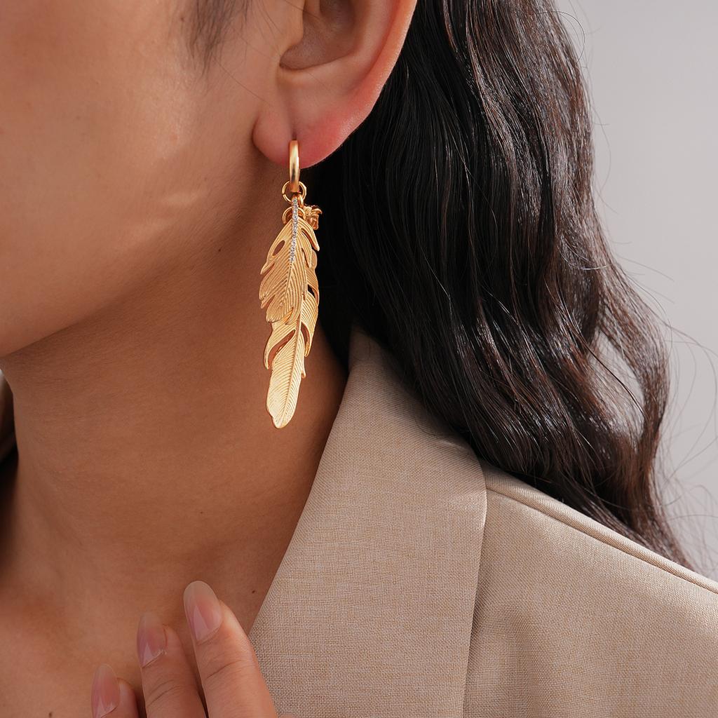 Metalowa Diamentowa Piórko Kolczyk do Ucha Unikalne Kolczyki Kolczyki