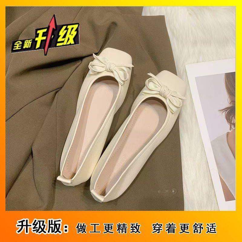 2025 Spring and Autumn New Shallow Pedal Flat-soled Bow Soft-soled Single Shoes Fashionable Versatile French Mary Shoes