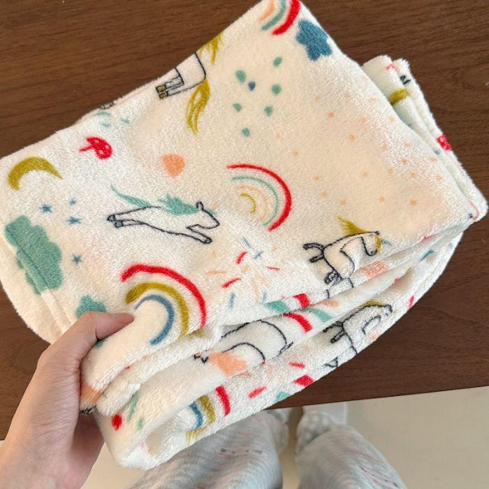 Korean Style Women's Fleece Pajama Pants - Flannel Cartoon Design for Autumn and Winter