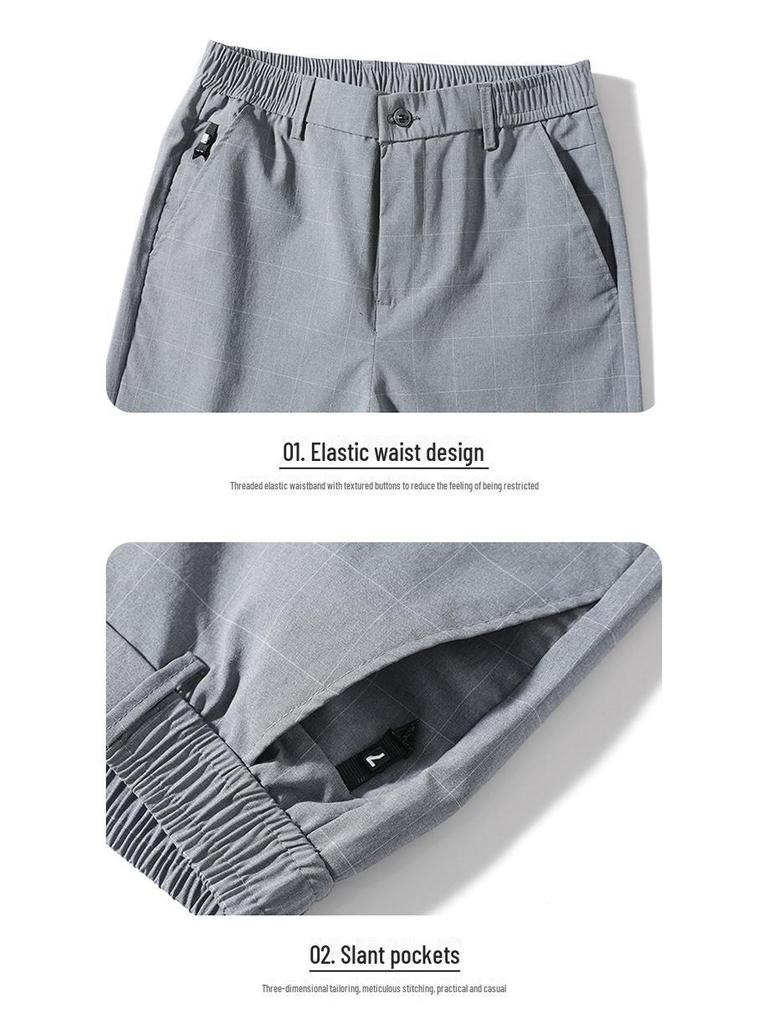 Men's Casual Plaid Elastic Trousers - Korean Style