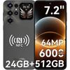 Telephone Portable OUKITEL C68 Plus 24GO+512GO Écran 7.2" 6000mAh Smartphone Débloqué 64MP Téléphone Android 15 Double SIM/NFC Noir