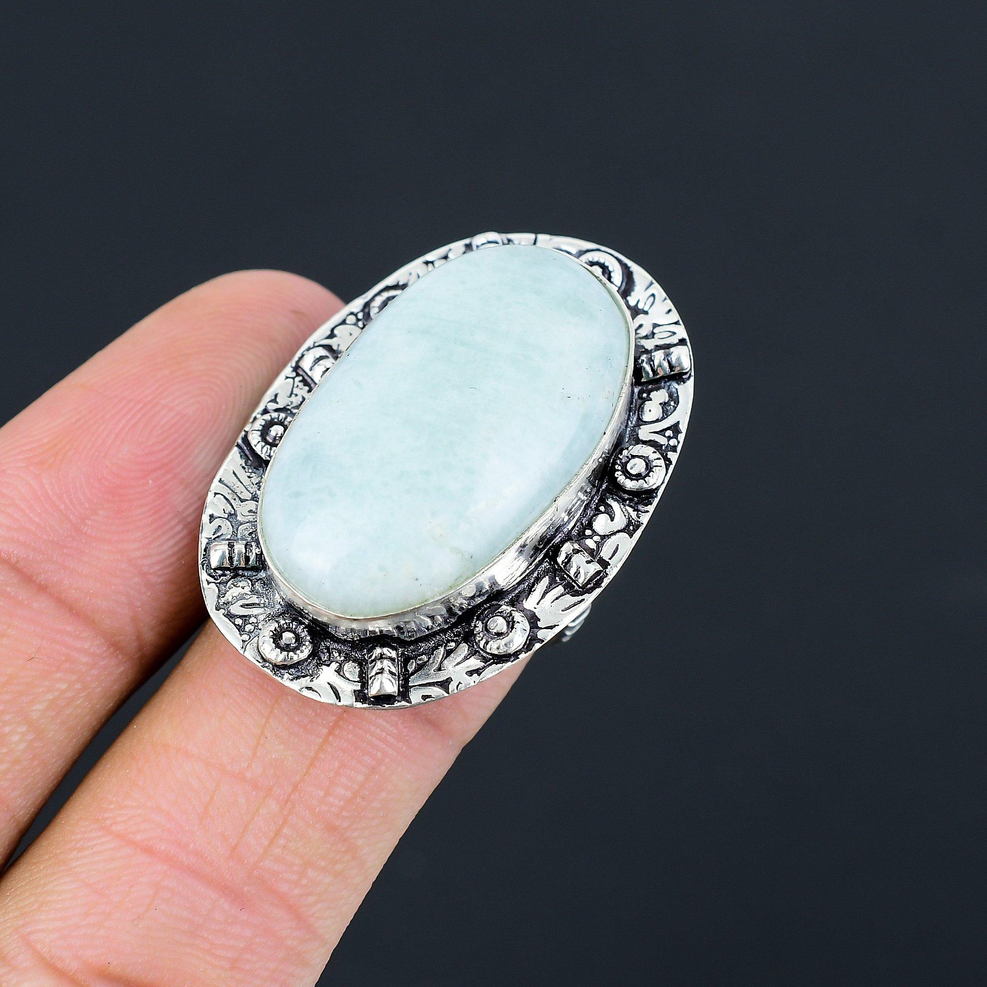 Natural Amazonite Gemstone Statement Ring Size 8 925 Sterling Silver Jewelry 8