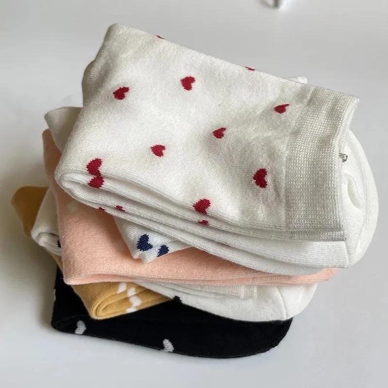 5 Pair Long Cute Socks Women Love Heart With Print Kawaii Beautiful Lady Designer Socks High Art Warm Sokken Femme Calze