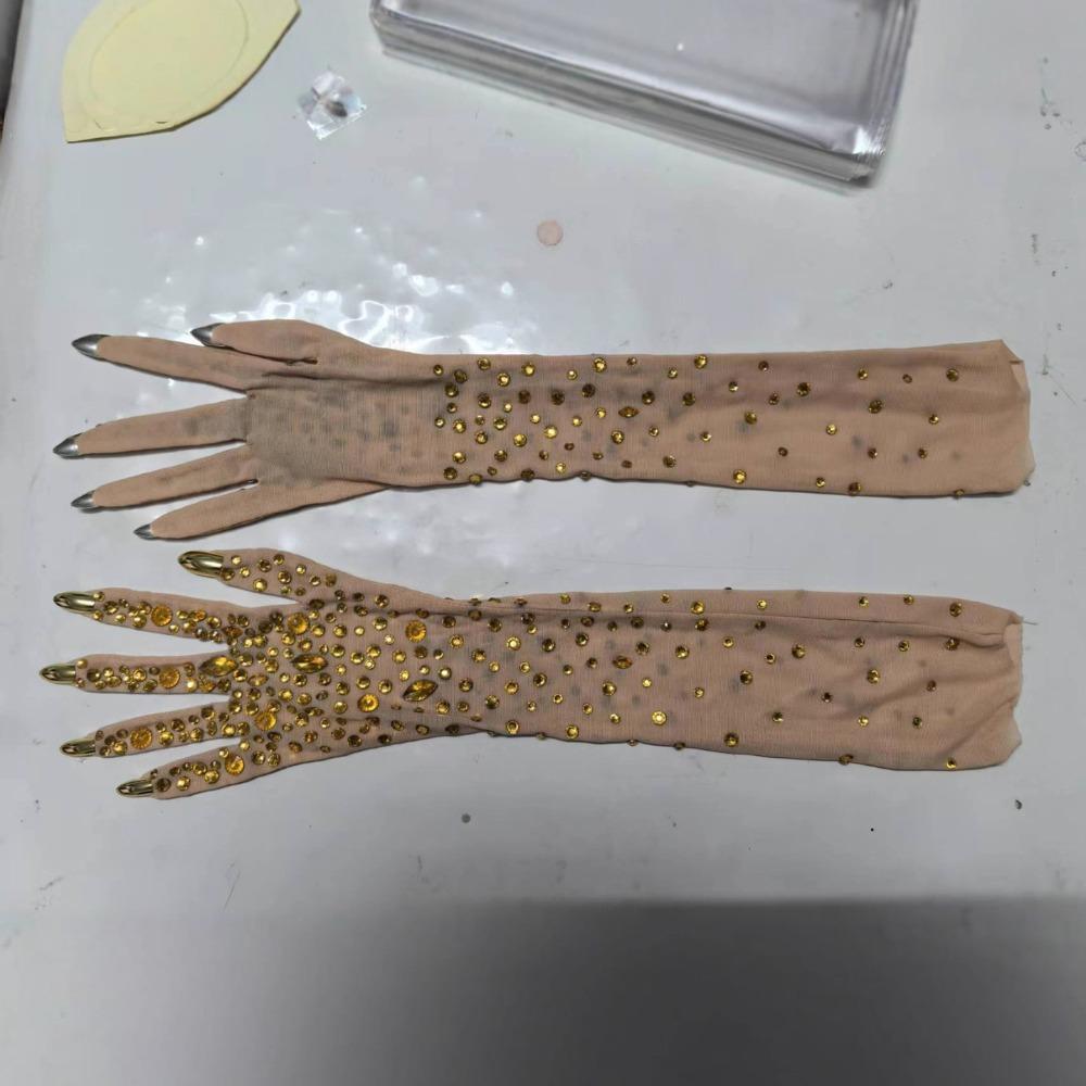 Sparkling Rhinestone Gloves Stretch Luxurious Crystal Mesh Gloves Trendy Long Perspective Gloves