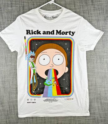 Size S - Rick and Morty Technicolor Rainbow Slide Graphic 100% Cotton T-shirt Mens Tees Top White