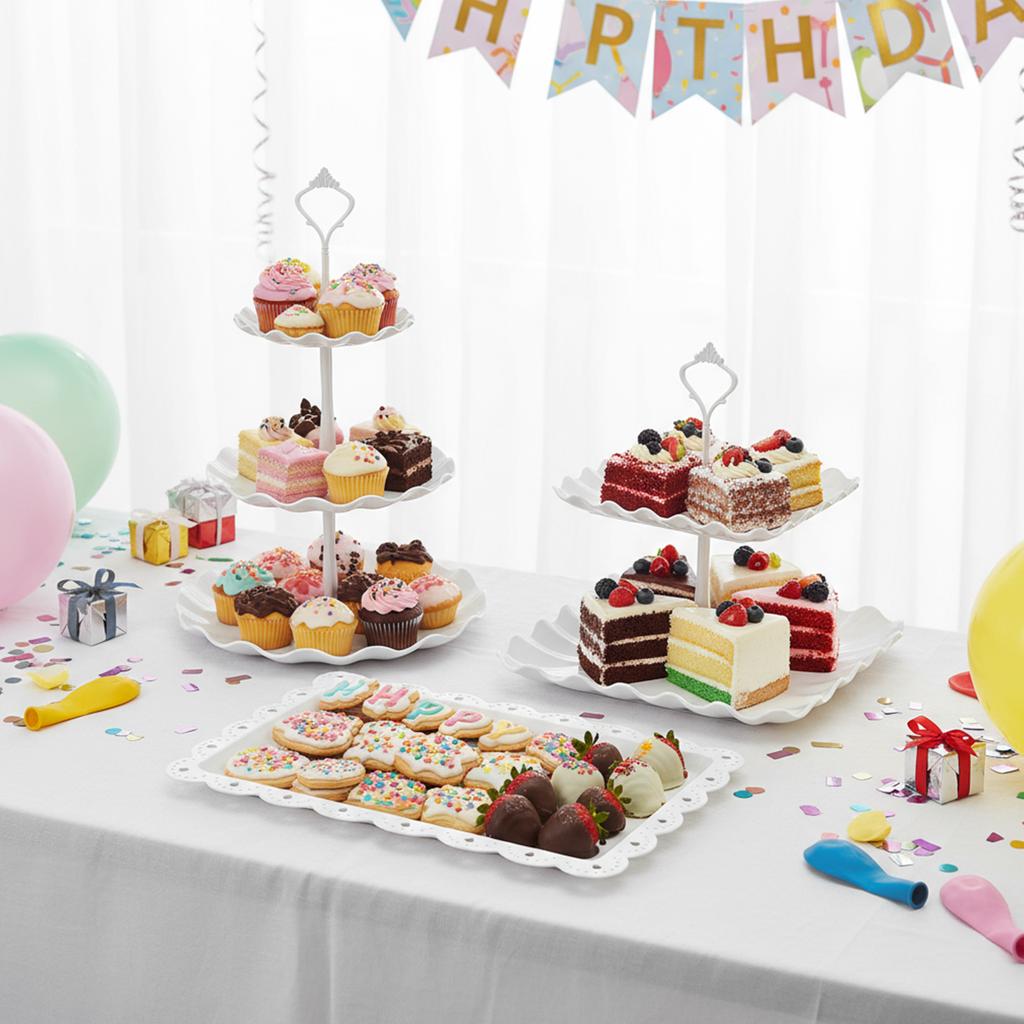 10Pcs Dessert Table Display Set Plastic Wedding Cake Stands Serving Stand Cup Cake Tier Tower for Tea Party Birthday Baby Shower