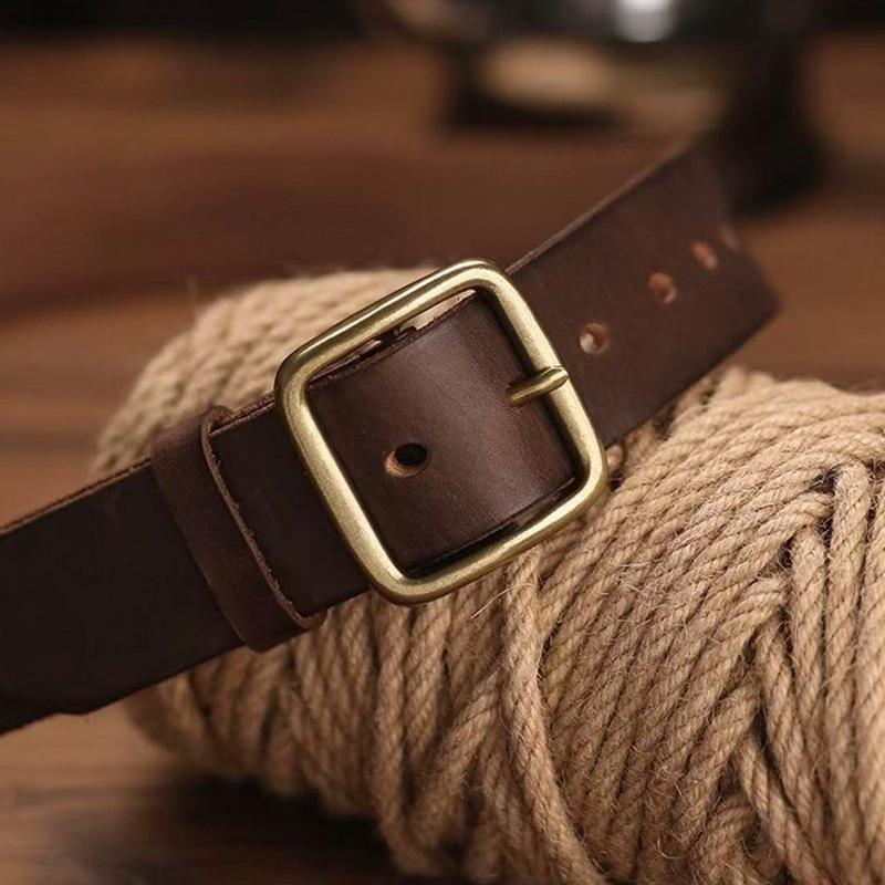 Men's Retro Cowhide Leather Belt, Durable & Versatile for Jeans & Business Attire