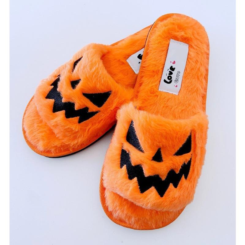 Halloween Large Size Slippers Women's Pumpkin Lantern Slippers Plush Comfortable Open-toed Women's Slippers