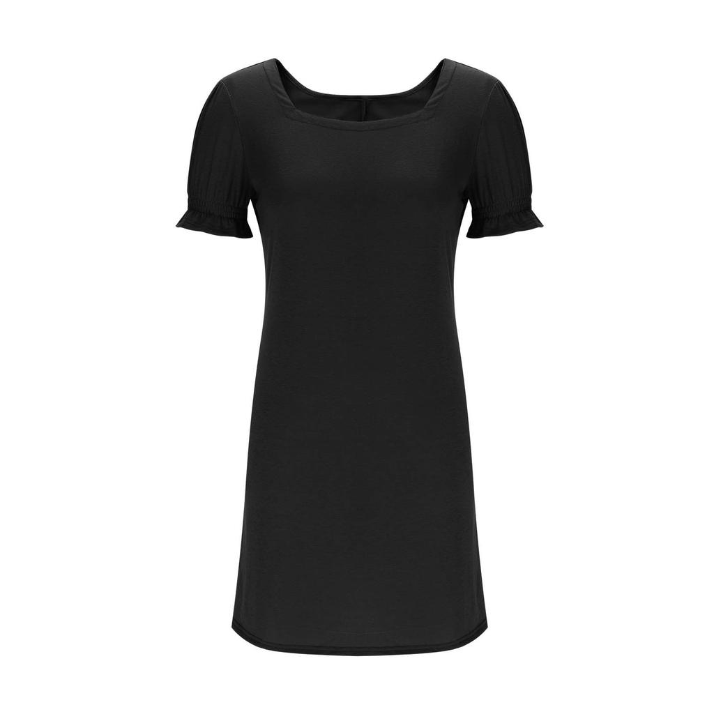 Damenmode Lässig Quadratischer Ausschnitt Farbe Kurzarm Kleid