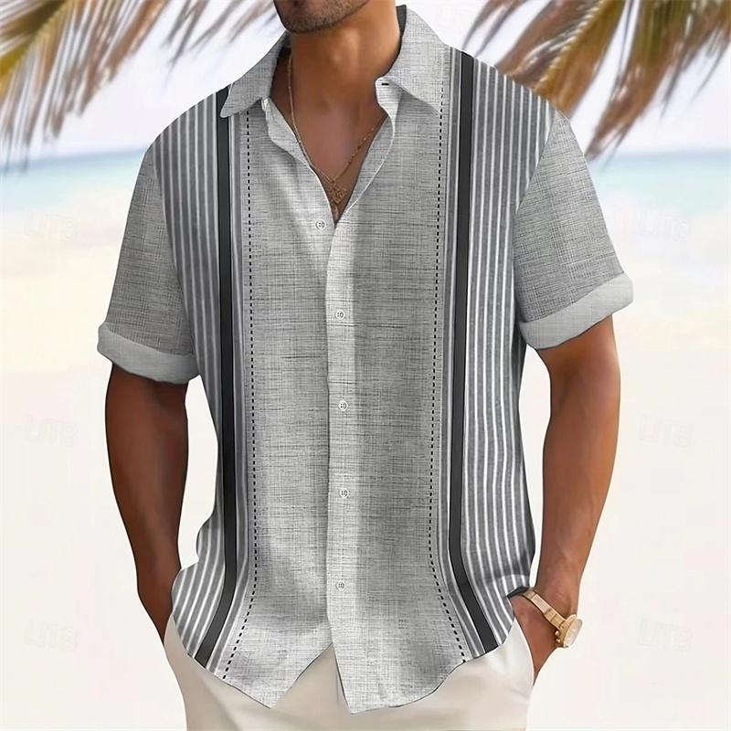 Camicia da uomo a maniche corte stile hawaiano retrò, Stampa alla moda, Stile vacanza al mare, Collo a revers, Tessuto confortevole, Taglie