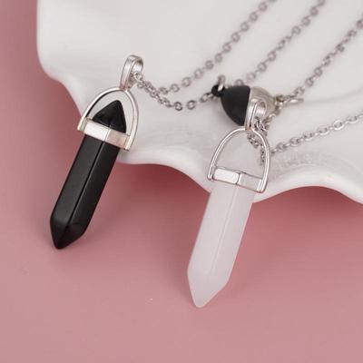 2022 Hexagonal Crystal Quartz Pendant Necklace - Magnetic Black & White Stone for Couples