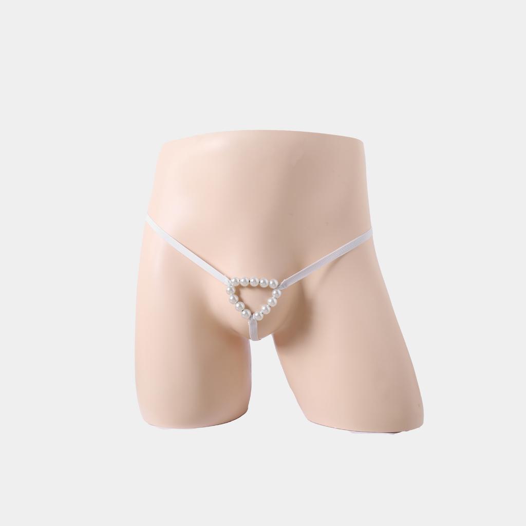 Men's thong underwear, bead chain, ring, pearl temptation, hollowed-out perspective underwear