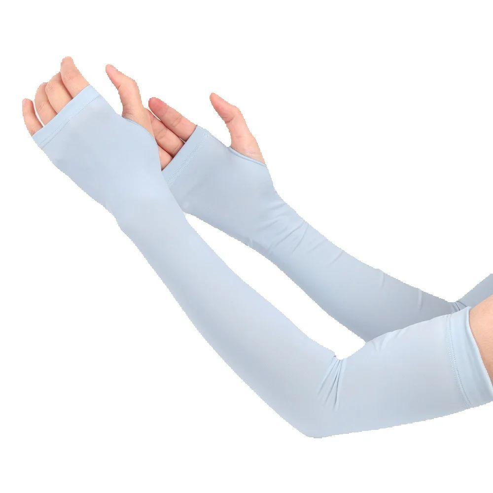 1 Pair Fingerless Ice Silk Arm Sleeves Outdoor UV Protection Unisex Sunscreen Long Gloves Running Fishing Golf Hand Sleeves