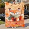 1PC Autumn FoxOutdoor Flannel Blanket - Soft Plush Decor for Picnics, Camping, Bedroom, Playroom, Office, or Lunch Break 1349A