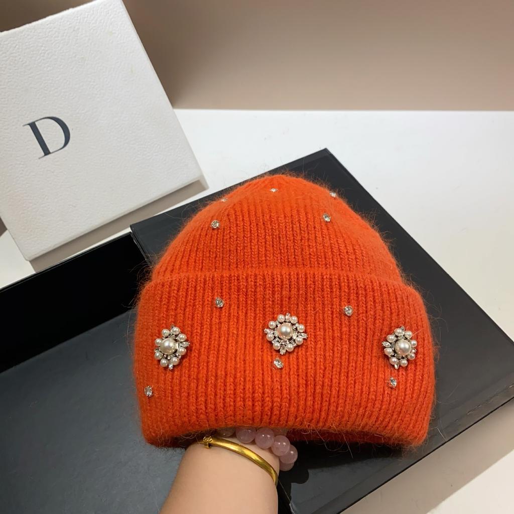 Palace Rhinestone Rabbit Fur Knitted Hat Princess Sweet Celebrity Xiaoxiangfeng Warm Ear Protection Wool Hat