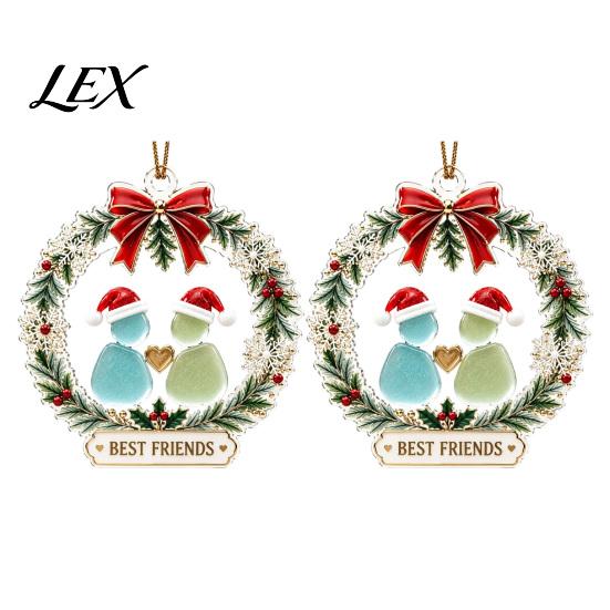 Durable Acrylic Holiday Pendant Best Friends Christmas Wreath Pendant, Hanging Ornament, Seasonal Home Wall Decor Decorative Piece for Party