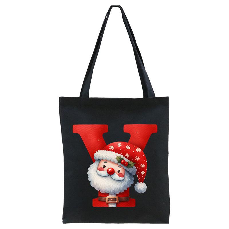 English letters A-Z Christmas number print student casual canvas tote bag