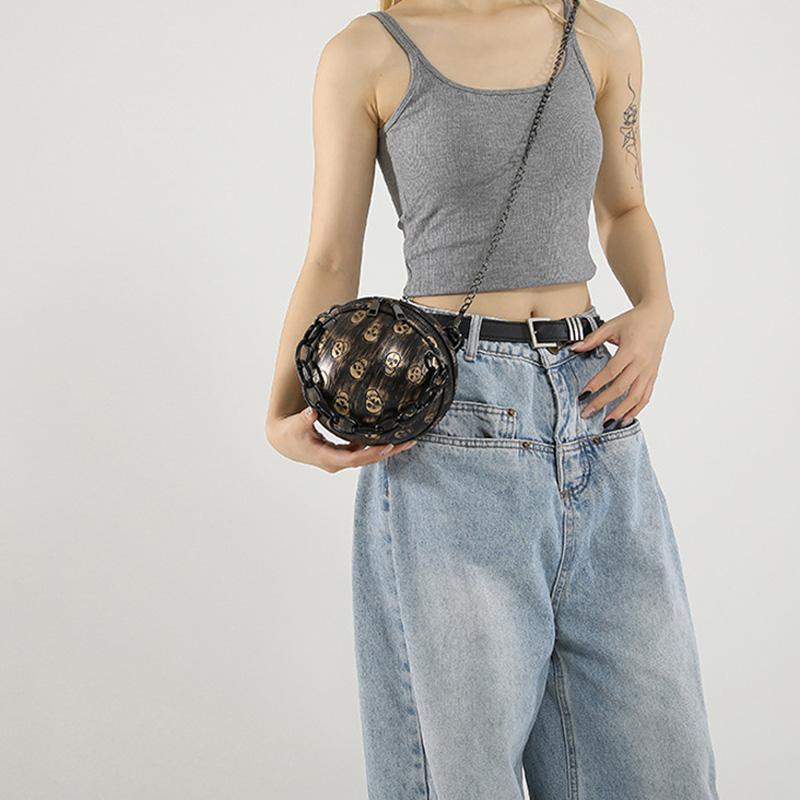 2025 New European & American Halloween Funny Skeleton Chain Crossbody Bag Gothic Style Shoulder Small Round Bag