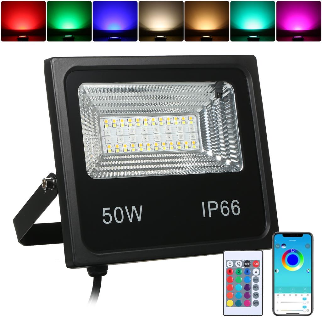 A C85-265V 50W 64LED RGBCW LED Flood Light Venkovní lampa IP66 Voděodolnost s ovladačem/