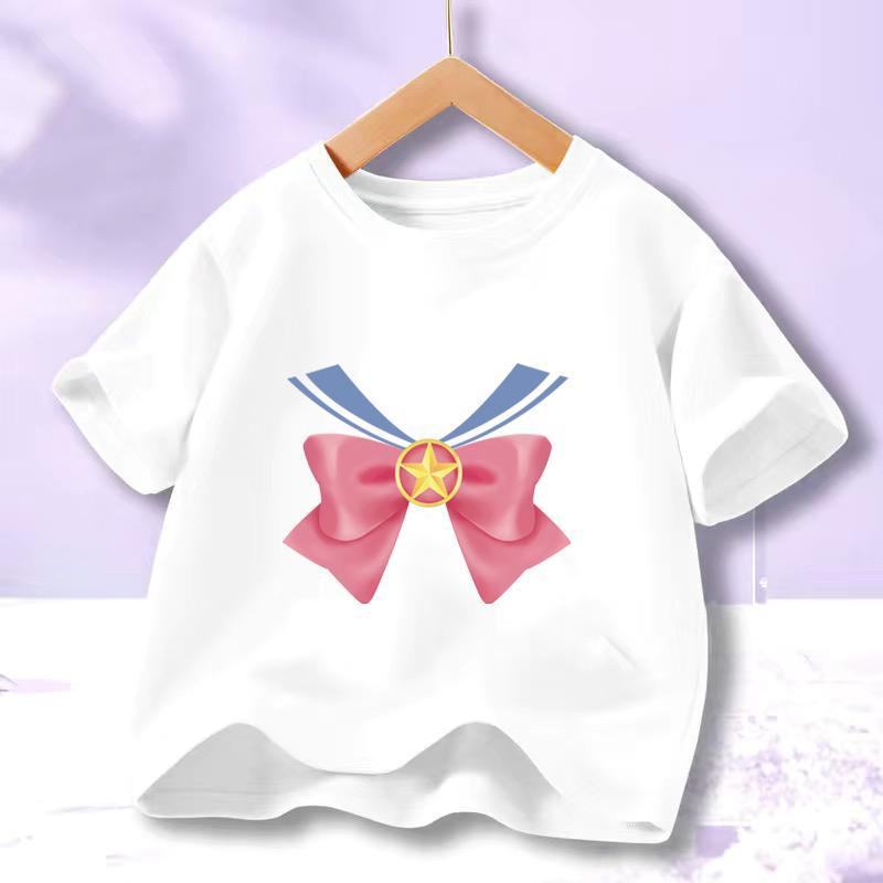Girls Anime Cartoon Short-Sleeve Cotton T-Shirt - Summer 2023 Trend Height 100-110