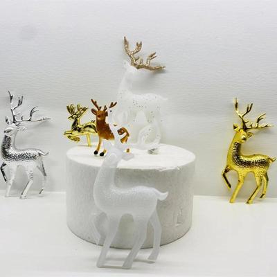 Glitter Christmas Elk Cake Decorations - Crystal Deer Ornaments for Birthday Party Dessert Table