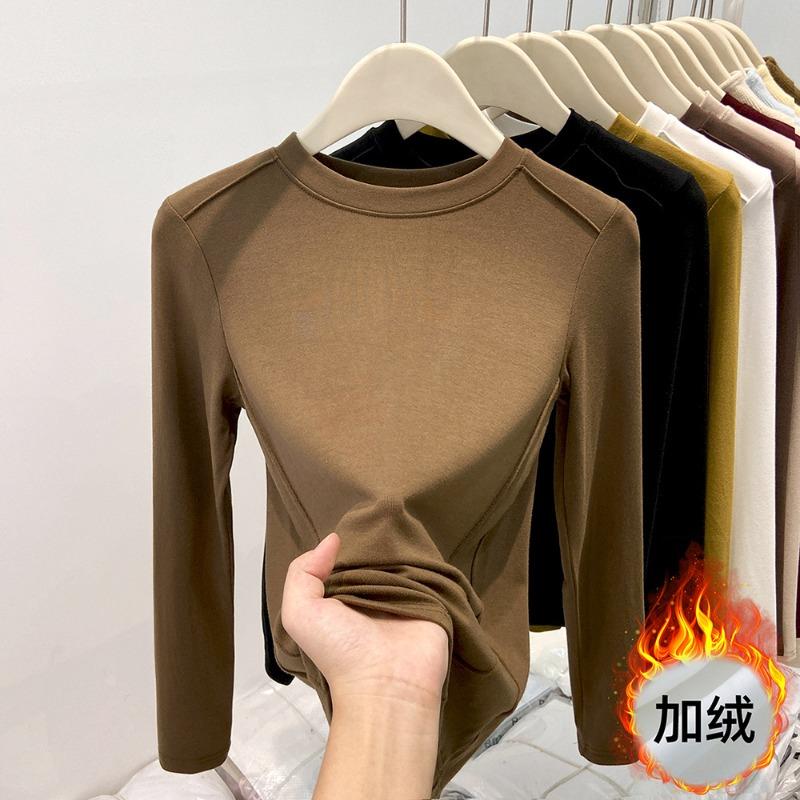 Fleece thickened small stand-up neck bottoming shirt women's spring angora red inner long-sleeved shirt high-end top