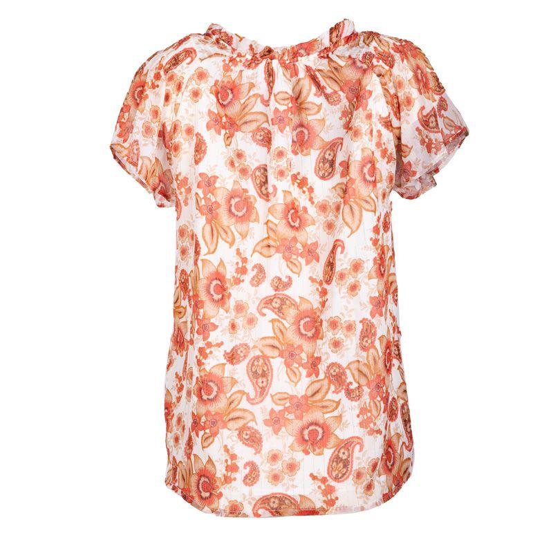 Short-sleeved Orange Flower Print Shirt Woman DEELUXE 74