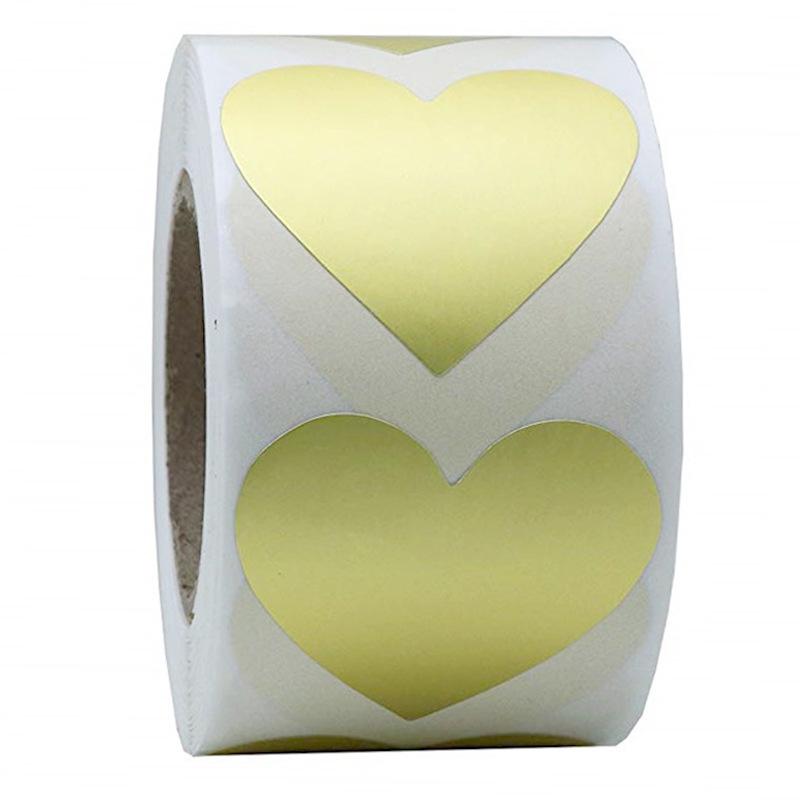 Gold Foil Heart Round Stickers - 500 pcs/roll for Baking Decoration and Sealing