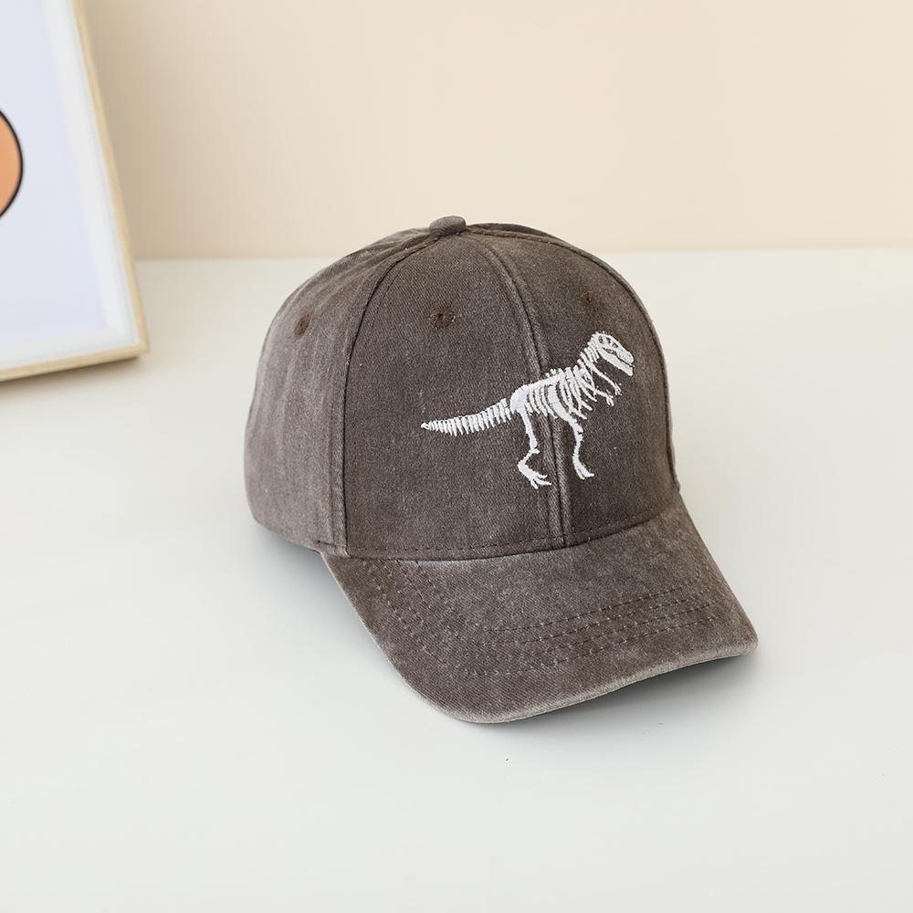 Fashionable casual children's embroidered dinosaur baseball cap, spring-autumn washed outdoor sun-protective beanie