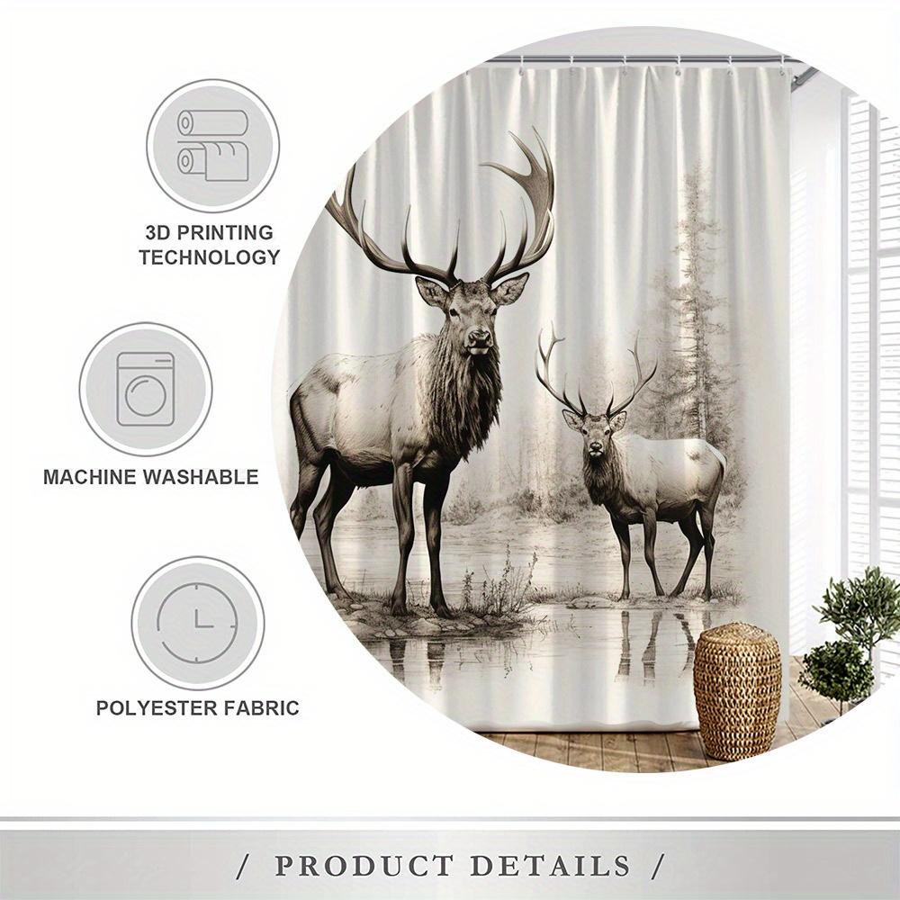 Majestic Elk Forest Shower Curtain - Tranquil Wildlife Design, Male & Female Elk By Misty Pond, Durable Polyester, Bath Decor